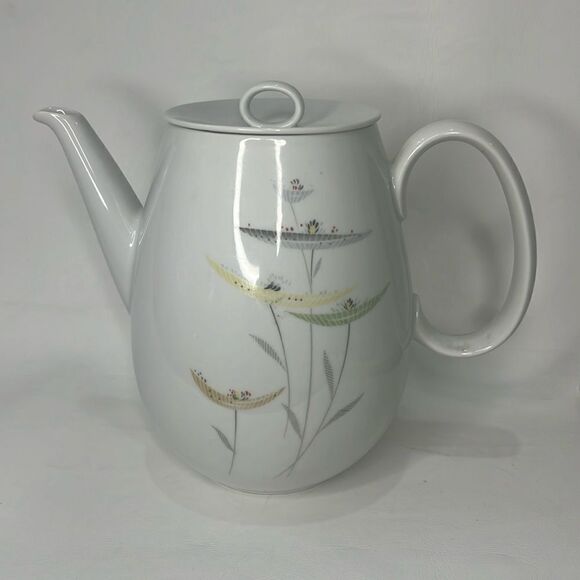 Thomas Germany Coffee Tea Pot With Lid White Floral Porcelain 7 1/4 Inches Tall - Picture 1 of 5